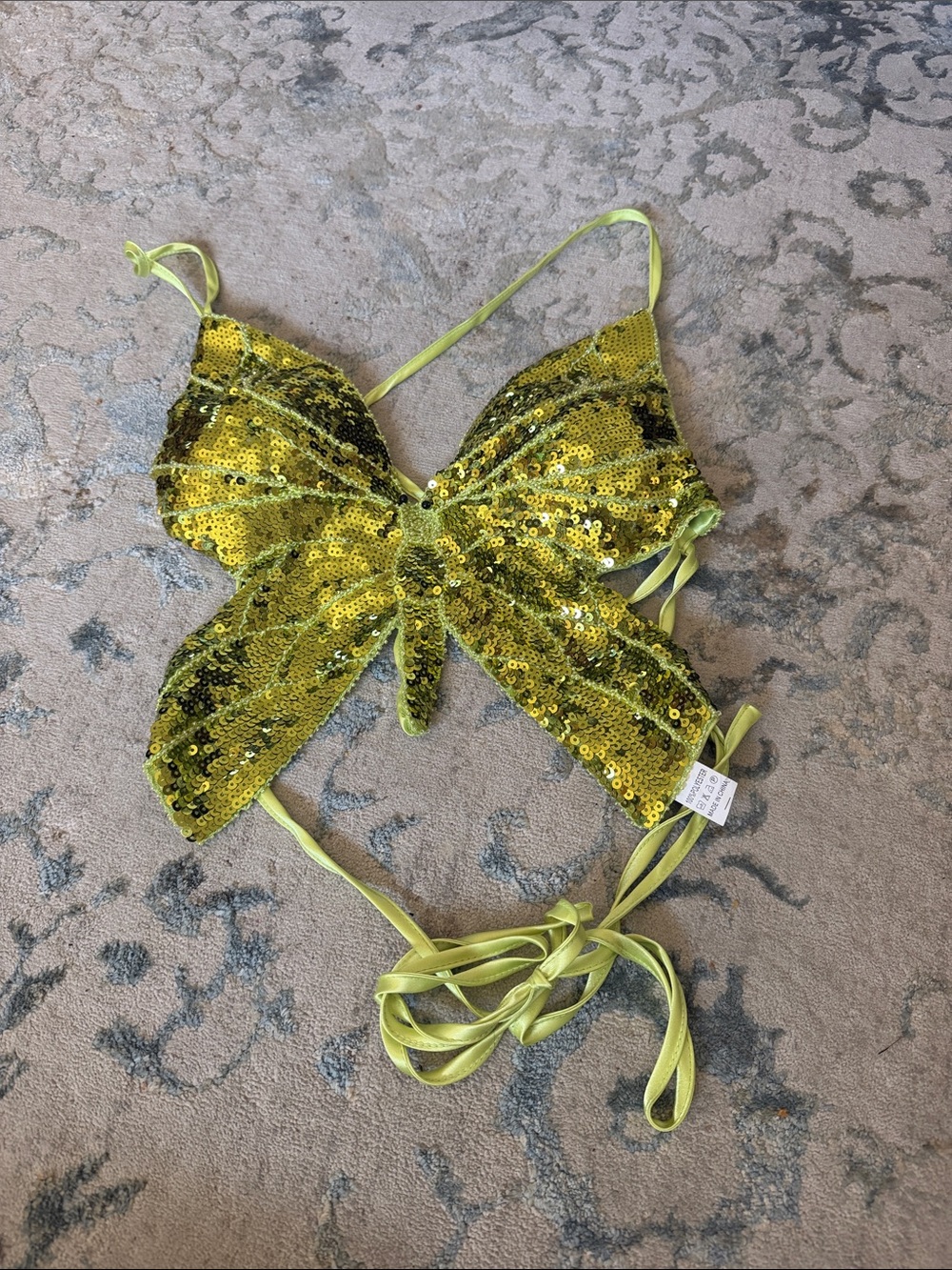 Sequin Butterfly Halter Top for Kids - Lime Green